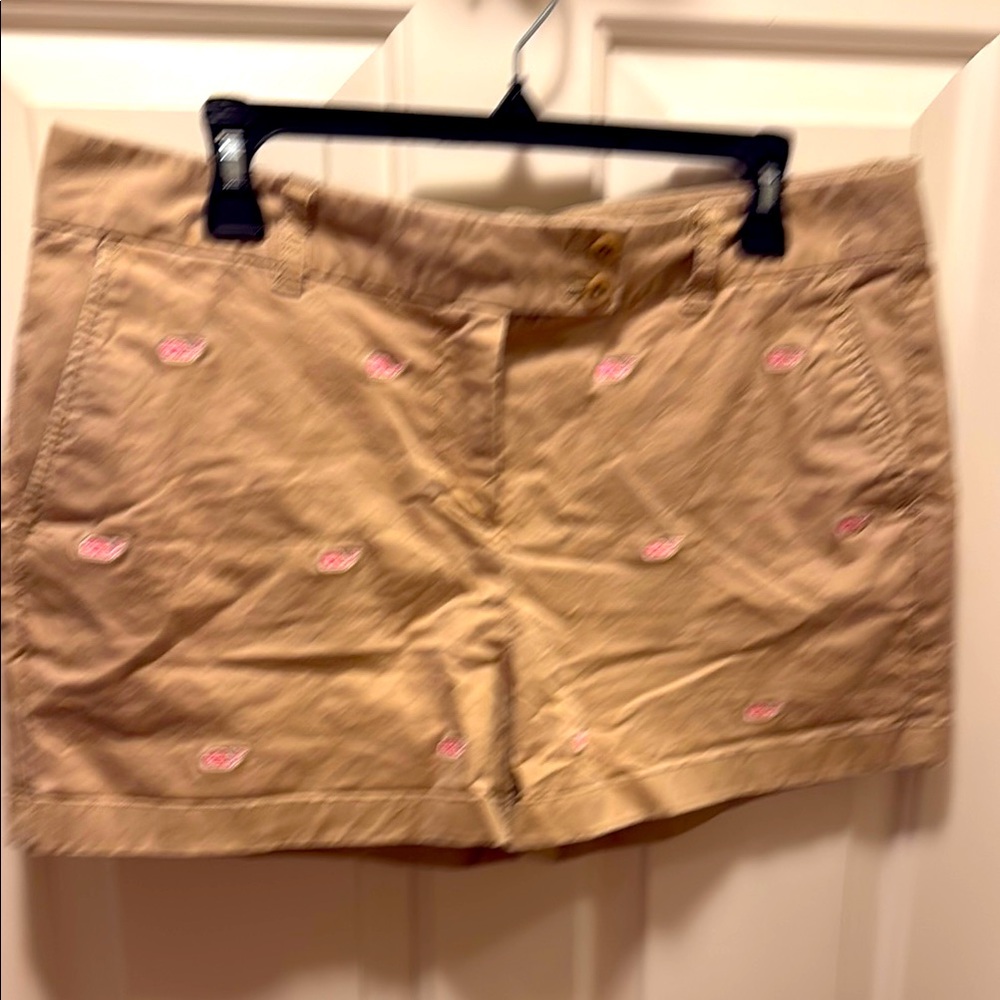 Women's Tan Shorts with Pink Accents